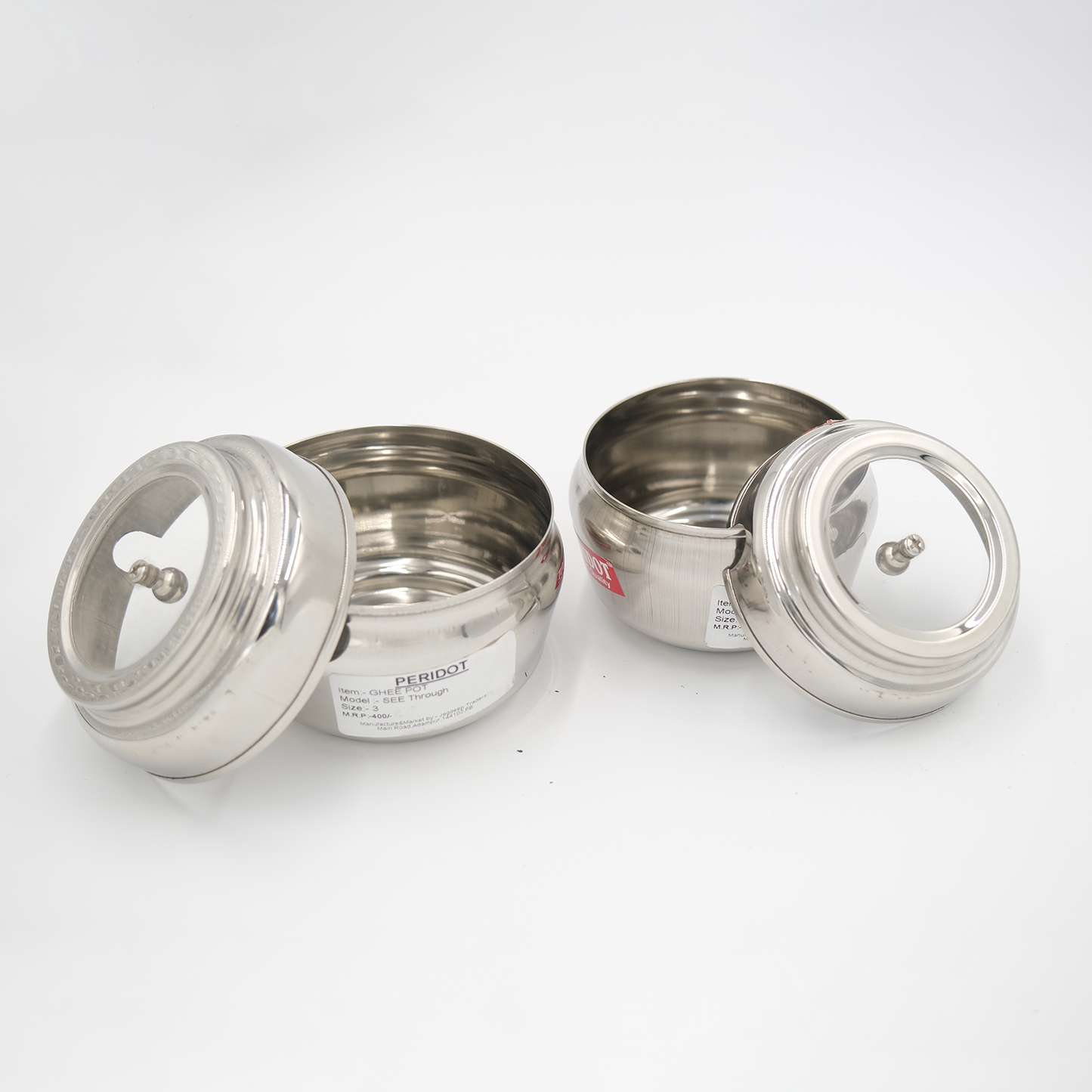 Stainless Steel See Through Ghee Pot with spoon